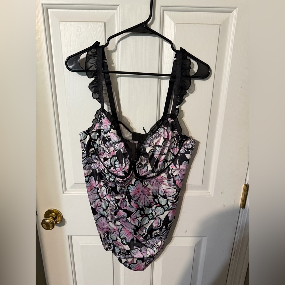 Torrid Black Underwire Bodysuit with Butterflies